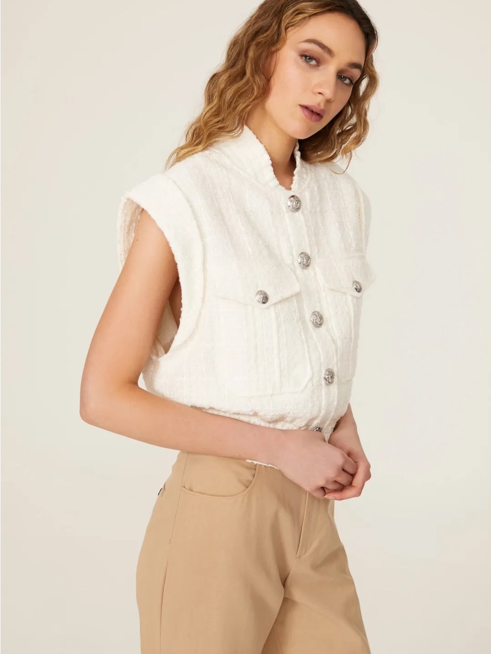 Christian Lacroix Ivory Bouclé Jacket with Gold-Tone Button
